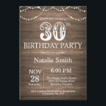 Invitación Rustic 30th Birthday Invitation String Lights<br><div class="desc">Invitación rústica de cumpleaños 30 con antecedentes de madera rústica. Luces de cadena. Retro Vintage de campo. Cumpleaños de adultos. Cumpleaños de hombres o mujeres.
Para más personalización,  haga clic en el botón "Personalizar" y utilice nuestra herramienta de diseño para modificar esta plantilla.</div>