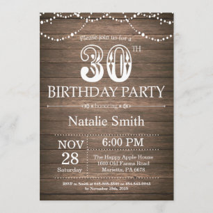 Invitación Rustic 30th Birthday Invitation String Lights