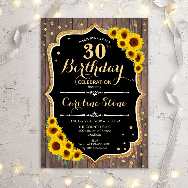 Invitación Rustic 30th Birthday - Sunflowers Wood Invitation (Subido por el creador)