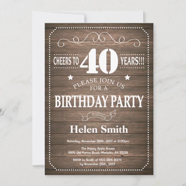 Invitación Rustic 40 Birthday Invitation Vintage Retro (Anverso)