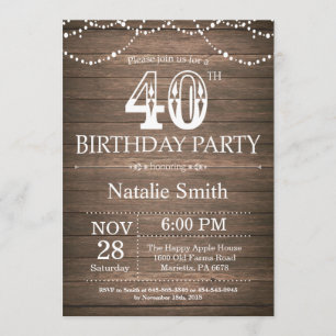 Invitación Rustic 40th Birthday Invitation String Lights