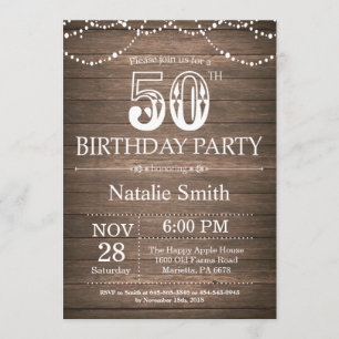 Invitación Rustic 50th Birthday Invitation String Lights