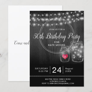 Invitación Rustic 50th Birthday String ilumina Mason Jars