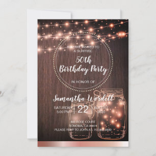 Invitación Rustic 50th Birthday String Lights