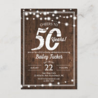 Rustic 50th Birthday String Lights Fiesta de cumpl