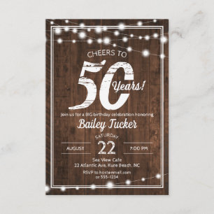 Invitación Rustic 50th Birthday String Lights Fiesta de cumpl