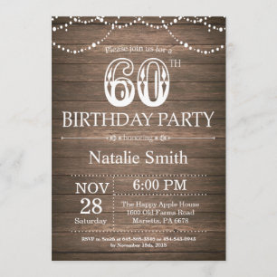 Invitación Rustic 60th Birthday Invitation String Lights