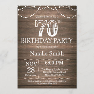 Invitación Rustic 70th Birthday Invitation String Lights