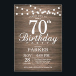 Invitación Rustic 70th Birthday Invitation String Lights Wood<br><div class="desc">Invitación rústica de 70 años con fondo maderero String Lights. 16.º 18.º 21.30.º 40.º 50.60.70.90.100,  Cualquier edad. Para una mayor personalización,  haga clic en el botón "Personalizar" y utilice nuestra herramienta de diseño para modificar esta plantilla.</div>