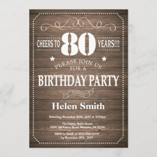 Invitación Rustic 80 Birthday Invitation Vintage Retro