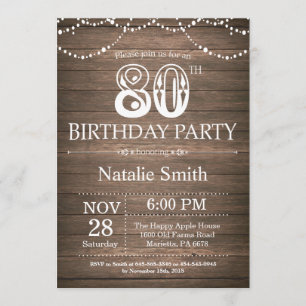 Invitación Rustic 80th Birthday Invitation String Lights