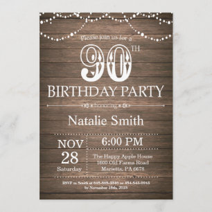 Invitación Rustic 90th Birthday Invitation String Lights
