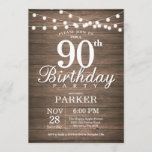 Invitación Rustic 90th Birthday Invitation String Lights Wood<br><div class="desc">Invitación rústica de cumpleaños número 90 con fondo de madera de String Lights. 16.º 18.º 21.30.º 40.º 50.60.70.90.100,  Cualquier edad. Para una mayor personalización,  haga clic en el botón "Personalizar" y utilice nuestra herramienta de diseño para modificar esta plantilla.</div>