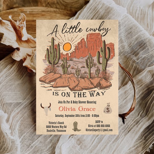 Invitación Rustic A Little Cowboy Western Cow Baby Shower (Subido por el creador)