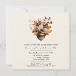 Invitación Rustic Acorn Floral | Ivory Thanksgiving Dinner