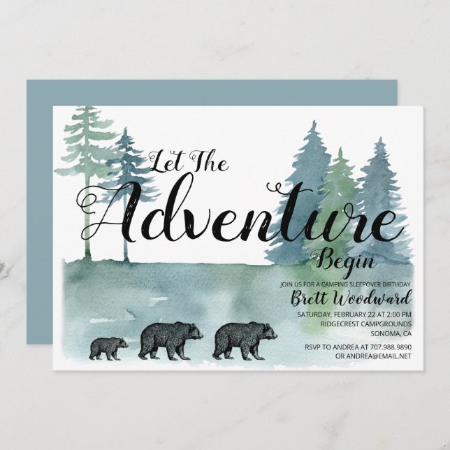 Invitación Rustic Adventure Bears Boy Camping Cumpleaños (Anverso / Reverso)