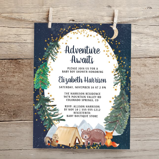 Invitación Rustic Adventure Night Sky Baby Shower (Subido por el creador)