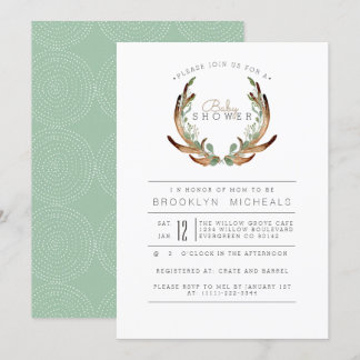 Invitación Rustic Antler Watercolor Baby Shower