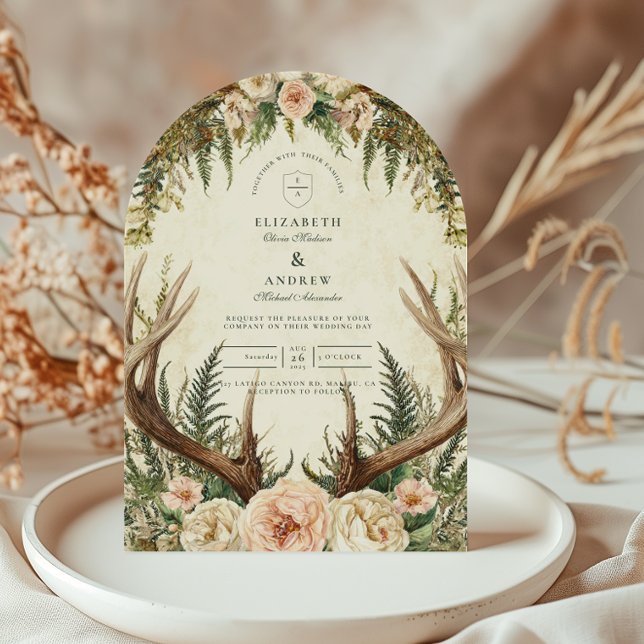 Invitación Rustic Antler Woodland Floral Wedding (Subido por el creador)