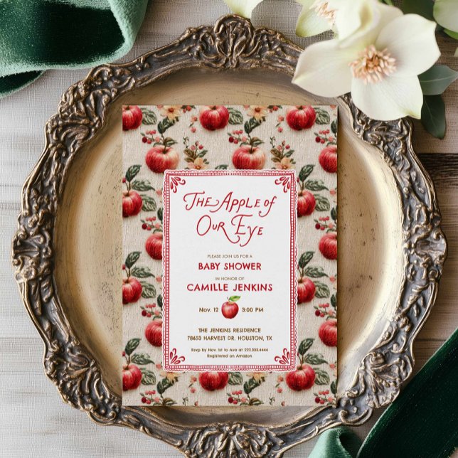 Invitación Rustic Apple of Our Eye Baby Shower Invitation (The Apple of our Eye Girl Baby Shower Invitation)