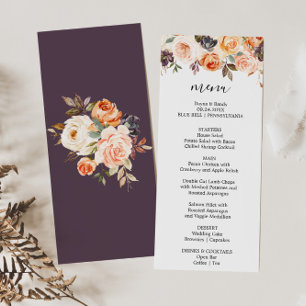 Invitación Rustic Autumant Elegant Floral Dinner Menu Card
