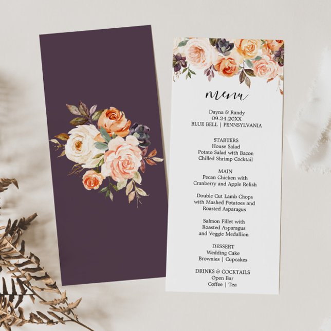 Invitación Rustic Autumant Elegant Floral Dinner Menu Card (Subido por el creador)