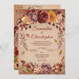 Invitación Rustic Autumn Bloom Burgundy Amber Fall Wedding