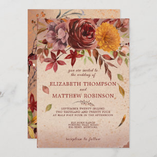 Invitación Rustic Autumn Bloom Burgundy Rubor Fall Wedding