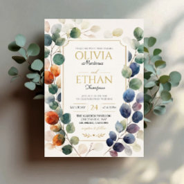 Invitación Rustic Autumn Eucalyptus Watercolor Botanical Leav