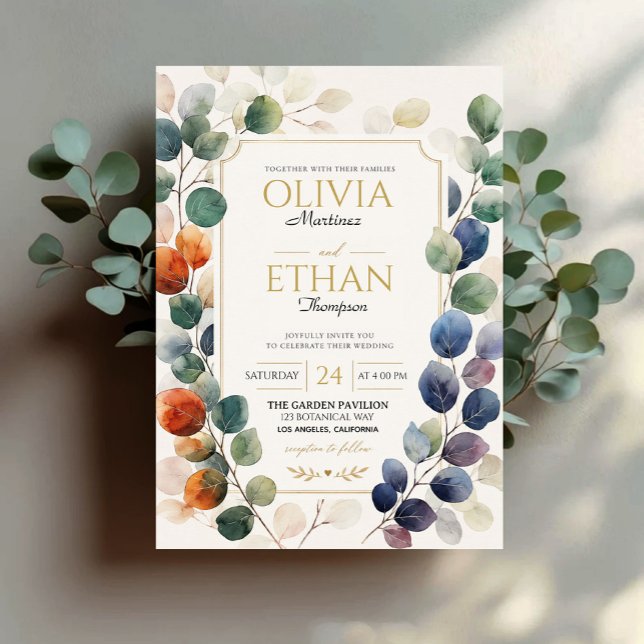 Invitación Rustic Autumn Eucalyptus Watercolor Botanical Leav (Subido por el creador)