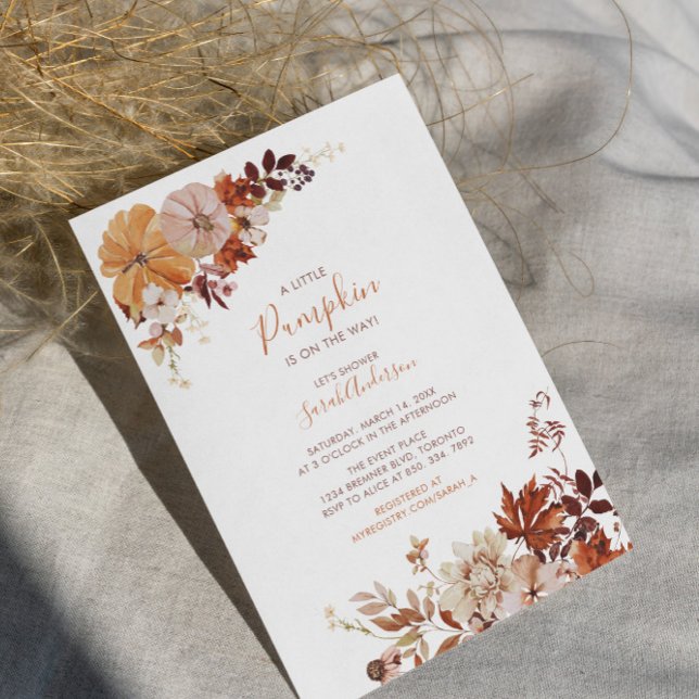 Invitación Rustic Autumn Floral Pumpkin Baby Showe (Subido por el creador)