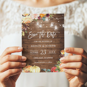 Invitación Rustic Autumn Floral String Lights Save the Date