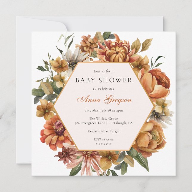 Invitación Rustic Autumn Florals Baby Shower (Anverso)