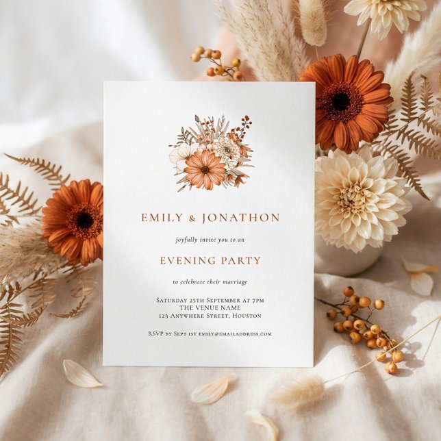 Invitación Rustic Autumn Florals Wedding Evening Party  (Subido por el creador)