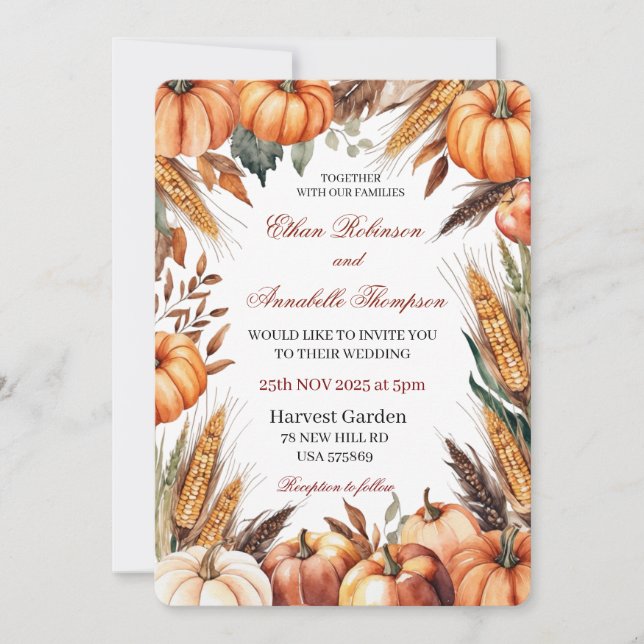 Invitación Rustic Autumn Harvest Wedding Invitation (Anverso)