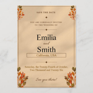 Invitación Rustic Autumn Leaves Save the Date Card 5x7
