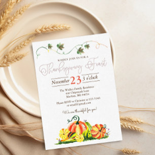 Invitación Rustic Autumn Pumpkins Festín de Acción de Gracias