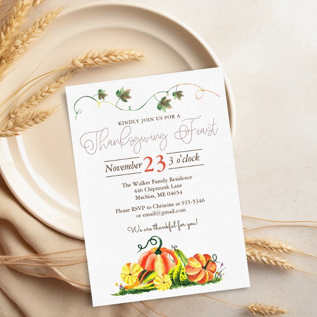 Invitación Rustic Autumn Pumpkins Festín de Acción de Gracias (Subido por el creador)