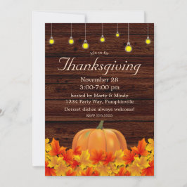 Invitación Rustic Autumn String Lights, calabaza Acción de Gr
