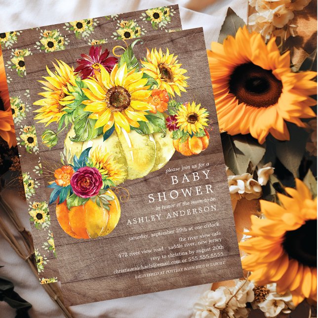 Invitación Rustic Autumn Sunflower Pumpkin Baby Shower (Subido por el creador)