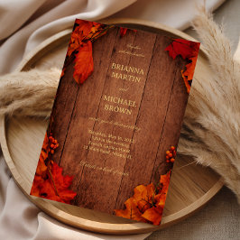Invitación Rustic Autumn Wood Leaves