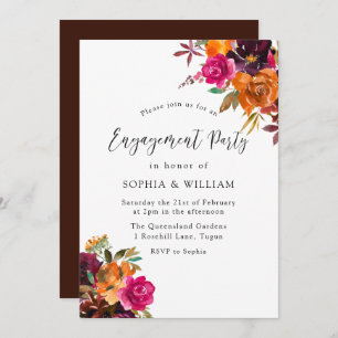 Invitación Rustic Autumt Watercolor Floral Engagement Party