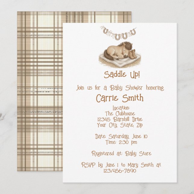Invitación Rustic Baby Cowboy Boots and Foal (Anverso / Reverso)