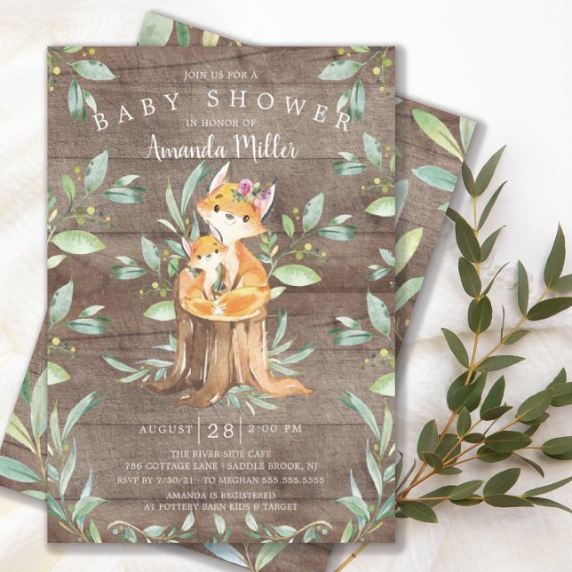 Invitación Rustic Baby Fox y Mom Baby Shower (Subido por el creador)
