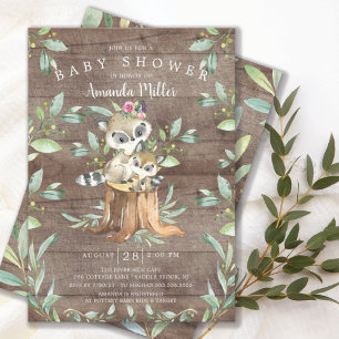 Invitación Rustic Baby Raccoon and Mom Woodland Baby Shower