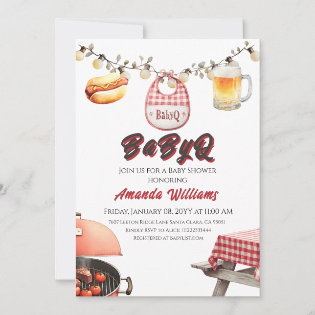 Invitación Rustic BabyQ Red Clothesline BBBQ Baby Shower (Anverso)