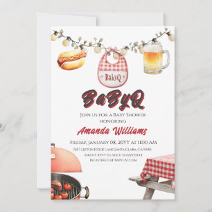 Invitación Rustic BabyQ Red Clothesline BBBQ Baby Shower