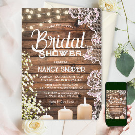 Invitación Rustic Baby's Breath String Lights & Lace Bridal