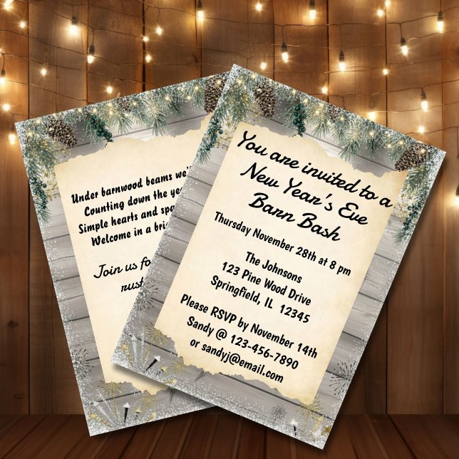 Invitación Rustic Barn Bash New Year’s Eve Party (Subido por el creador)