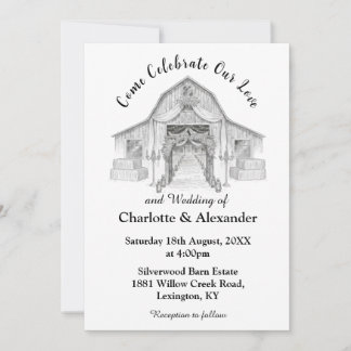 Invitación Rustic Barn Black and White Wedding Invitation